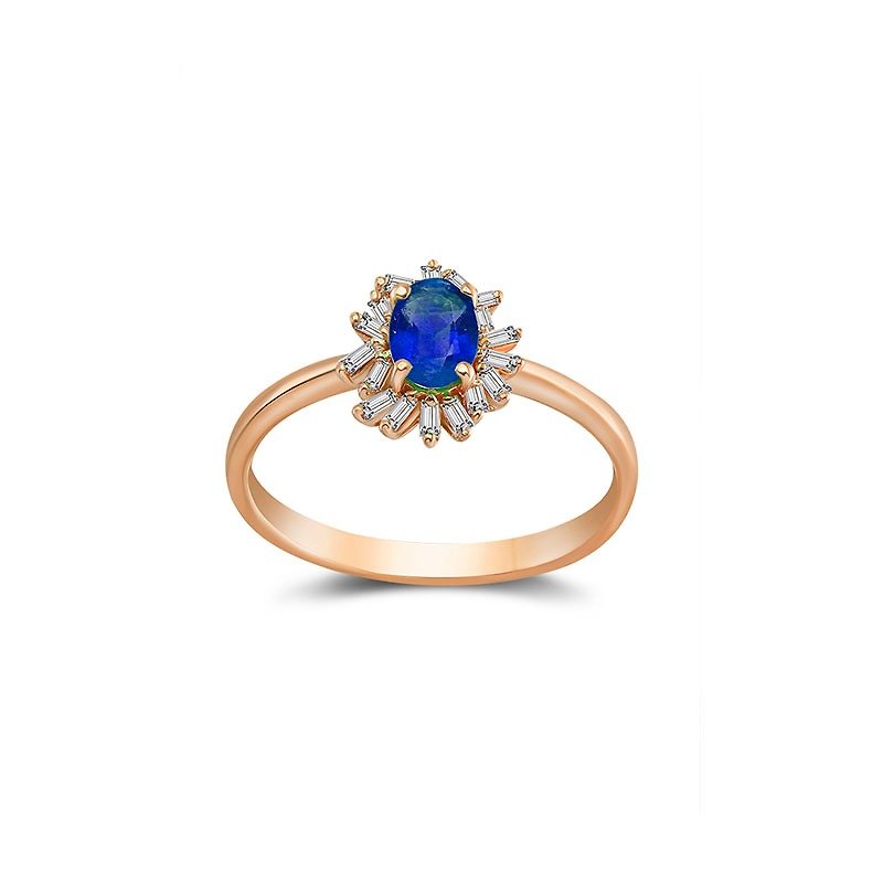 18k藍寶石戒指以不規則鑽石包邊 - 戒指 - 紙 藍色
