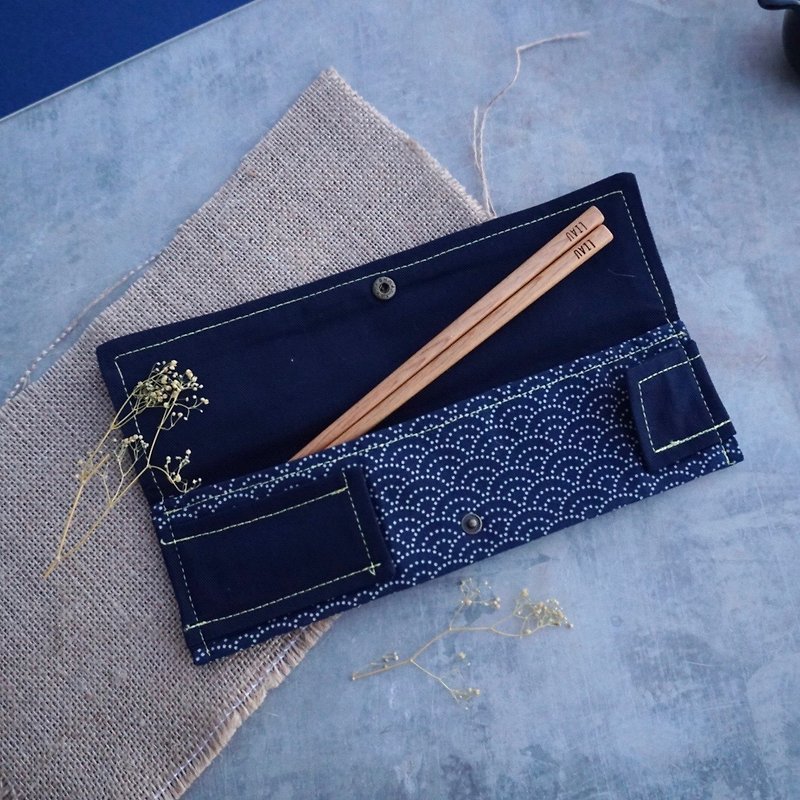 手作り箸カバー - 日本製プリント布 - 箸・箸置き - コットン・麻 ブルー