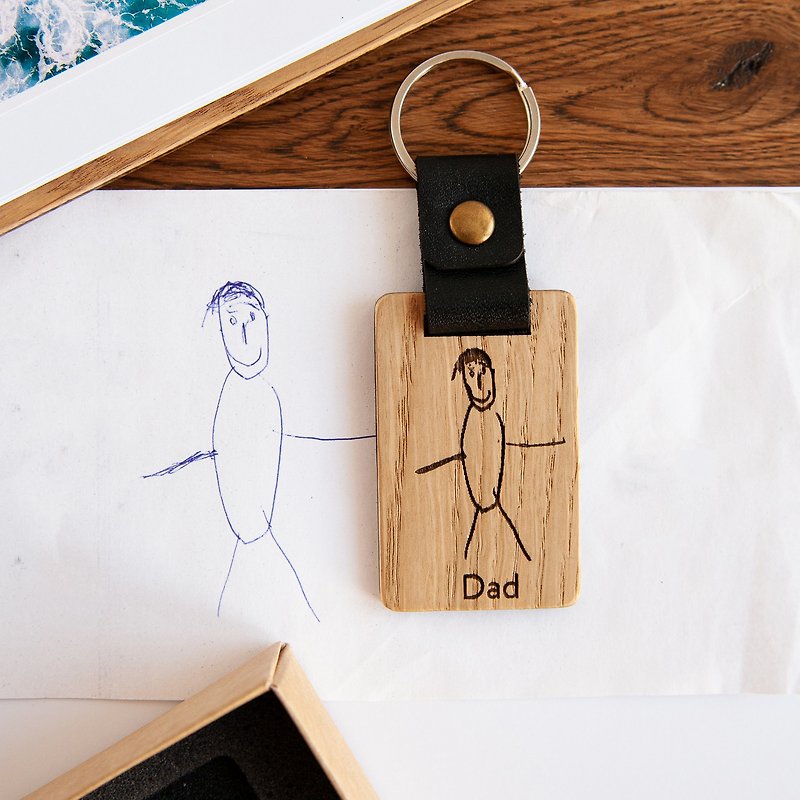 Wooden custom keychain, Wooden Portrait Keyring,  Custom Engraved Gift dad, mom - ที่ห้อยกุญแจ - ไม้ 