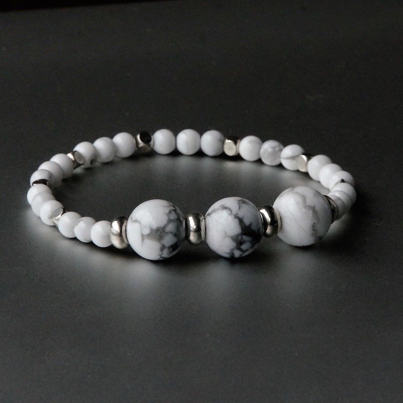 ITS: 919 Natural stone series · [man] white turquoise / copper silver stretch bracelet. - สร้อยข้อมือ - เครื่องเพชรพลอย ขาว