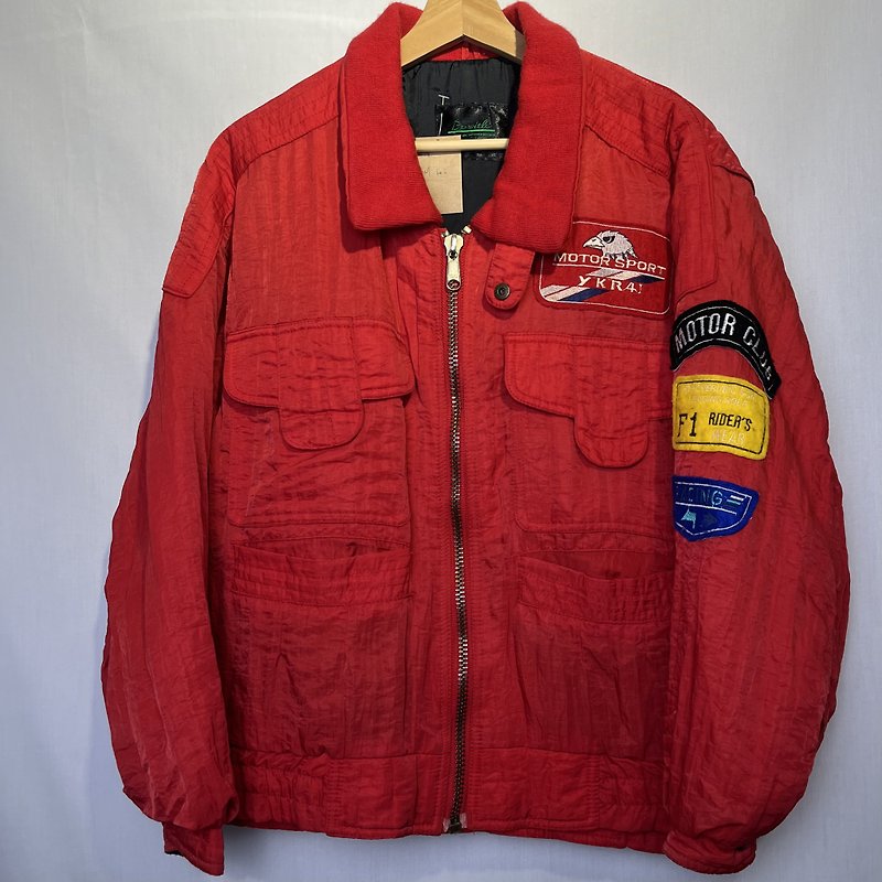 vintage red F1 racing jacket - เสื้อโค้ทผู้ชาย - ผ้าฝ้าย/ผ้าลินิน สีแดง