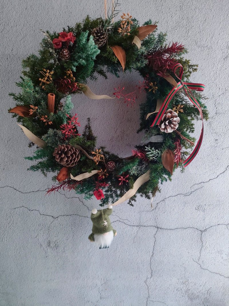 現品限り～ホリデーの心遣い（円形リース-大）プリザーブドクリスマスリース クリスマスデコレーション - ドライフラワー・ブーケ - 寄せ植え・花 グリーン