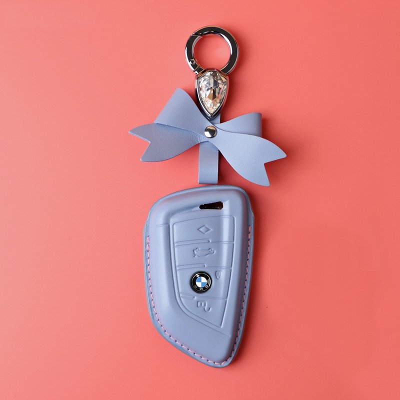 Cute Genuine Leather Car Smart Key Case Fit For BMW i  3 i4 i8 ix G20 G30 520 - Keychains - Genuine Leather Blue