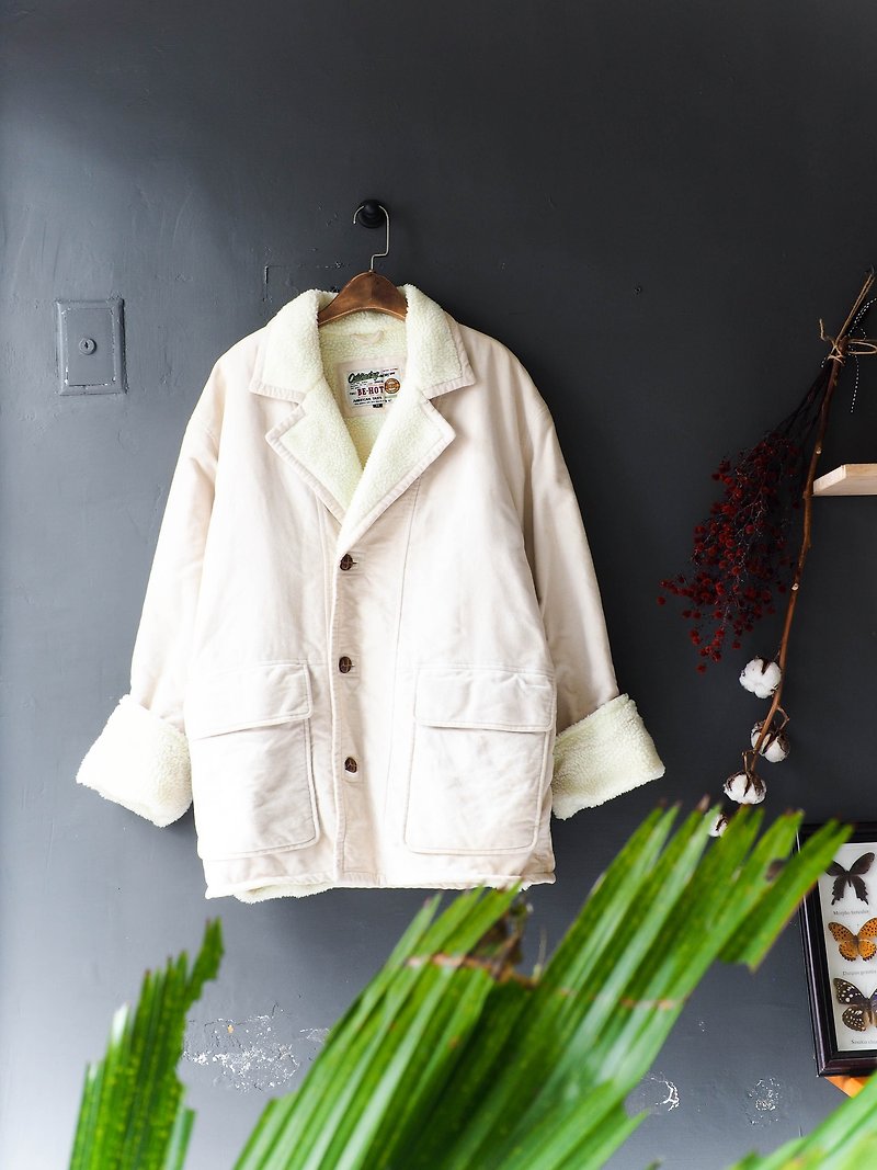 リバーヒル - 歌と野生のアプリコット色大きなポケットセンチメンタルログ模造子羊のウールのコートのジャケット - ジャケット - コットン・麻 ホワイト