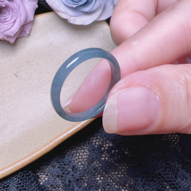 【求・縁】アイスブルー翡翠リング | 国際規格12号 | 天然A貨翡翠 | ギフト - リング・指輪 - 翡翠 ブルー