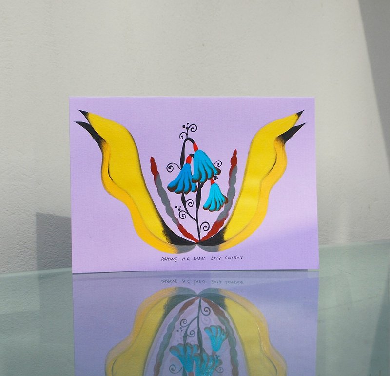 パープルの背景の花と植物の抽象的な手描きのカード作品バレンタインデーのギフトの最初の選択 - カード・はがき - 紙 パープル