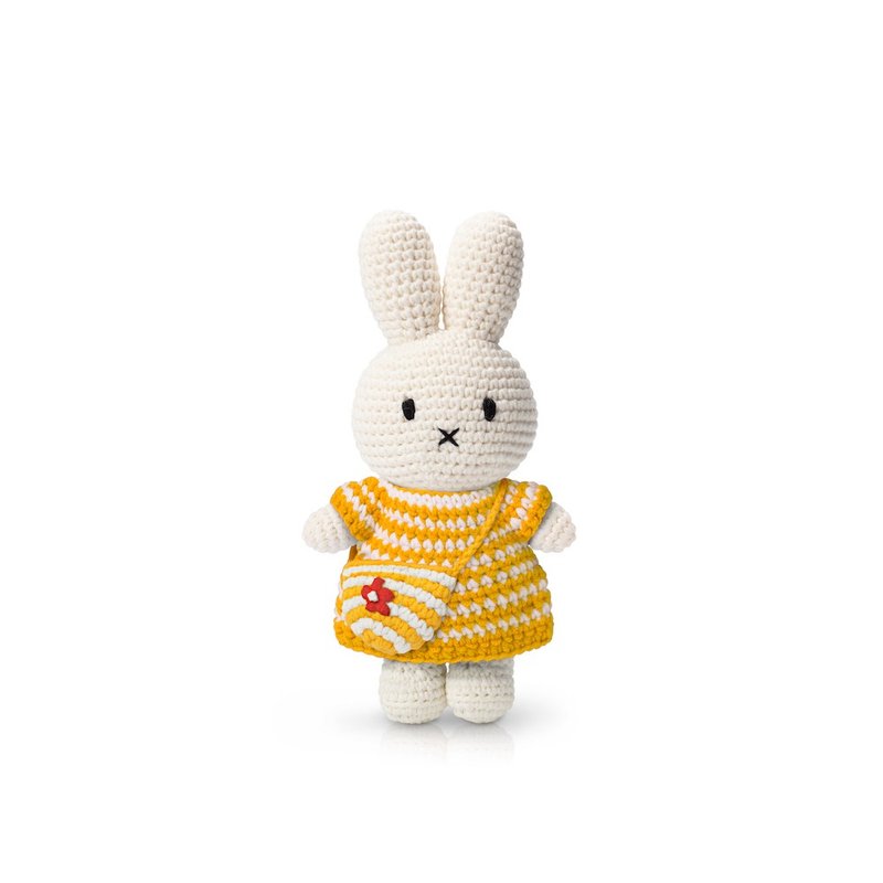 荷蘭Miffy米飛兔【miffy黃細條紋洋裝+條紋小花袋】純棉手工娃娃 - 公仔/玩偶 - 棉．麻 黃色