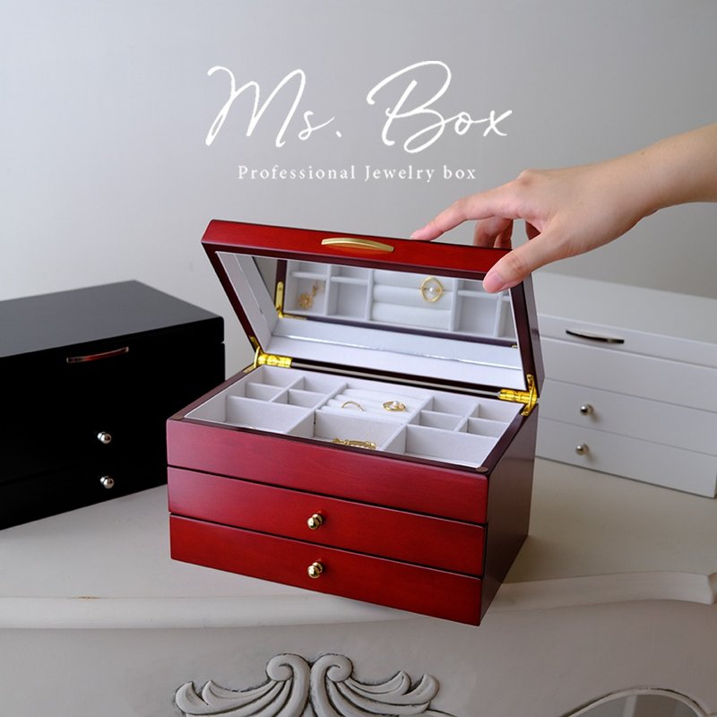 【Ms. box 】 British fashion white wooden jewelry box/accessory box - กล่องเก็บของ - ไม้ สีแดง