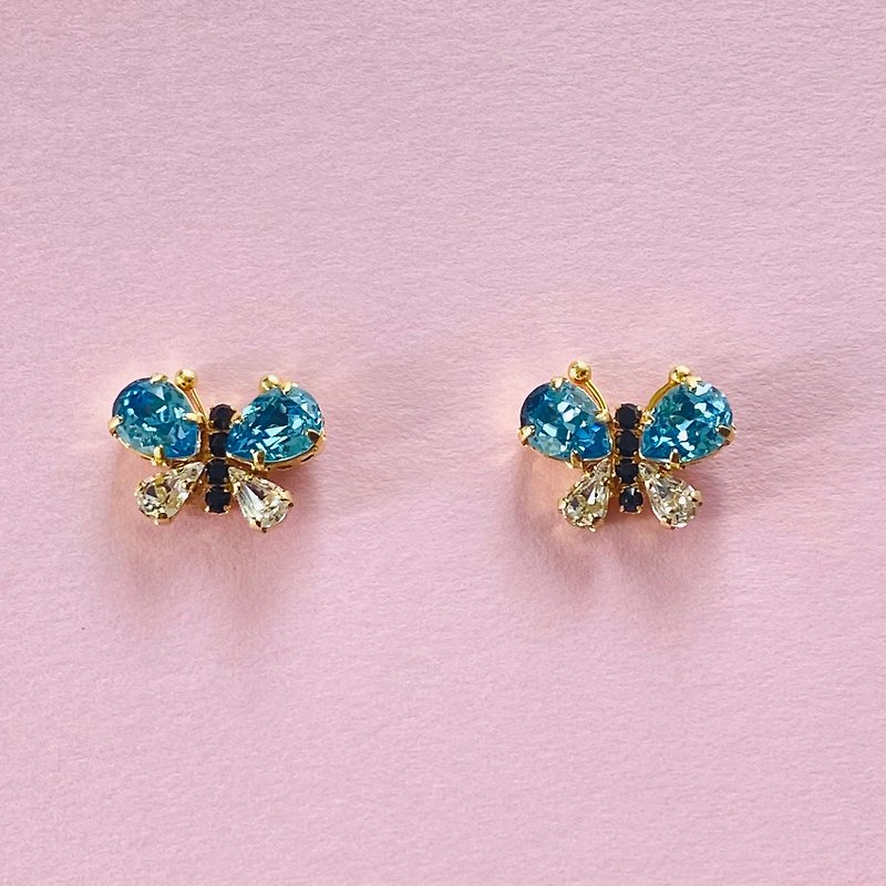 Clip-On butterfly aquamarine yellow - Earrings & Clip-ons - Glass Multicolor