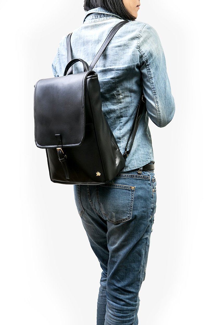 Taiwan Original/CLM Vegan Leather/Japanese College Bag_Black - Backpacks - Latex Black