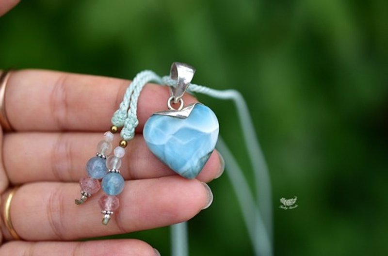 One Pine Pattern High Quality Larimar Silver Necklace 833 - สร้อยคอ - เครื่องเพชรพลอย สีน้ำเงิน