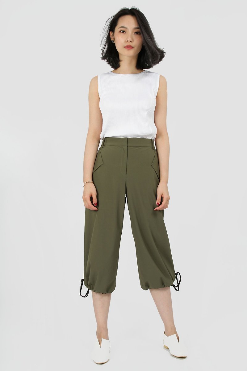 Trousers twitch elastic stretch seven wide pants - dark green - Women's Pants - Polyester Green