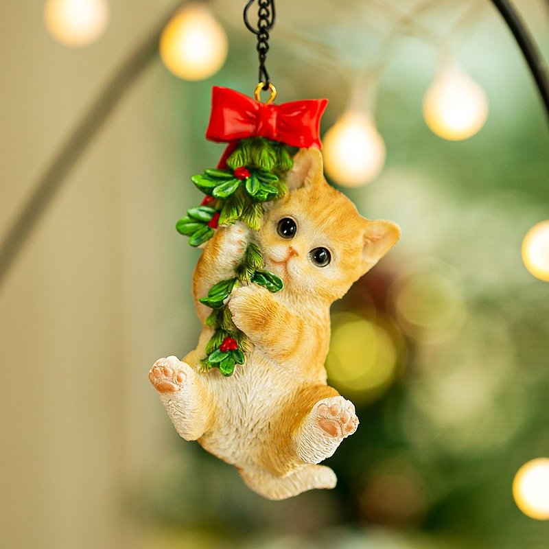[Devalier] Gift Cat Ornament Brown Tiger Santa Christmas Tree Ornament Christmas Present Object Resin Cute Figurine xn-10a - Items for Display - Resin Brown