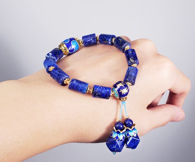 Natural Afghan Lapis Lazuli Cloisonne Emperor Six Character Mantra Bracelet Energy Only One Piece Shop Linfinity Bracelets Pinkoi