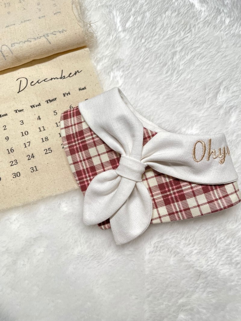 Wudini Handmade Embroidery - Plaid Navy Bandana Pet Bandana - หูกระต่าย/ผ้าพันคอผู้ชาย - ผ้าฝ้าย/ผ้าลินิน 