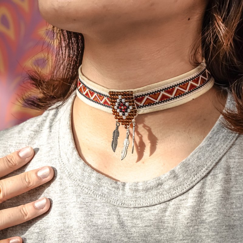 [Original Fengyi Station] Totem Web Necklace | Impression of Aboriginal Traditional Clothing in Taiwan - Chokers - Other Man-Made Fibers 