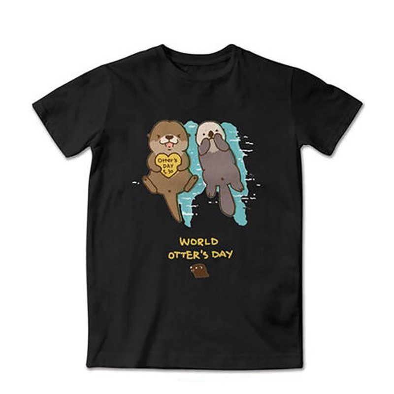 International Otter Day theme cute T-shirt short-sleeved shirt - เสื้อฮู้ด - ผ้าฝ้าย/ผ้าลินิน 