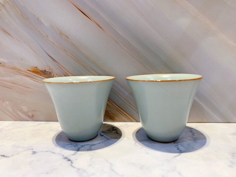 Taiwan Ru kiln master Lin Defeng - Ru kiln high heart pair cup (spot + pre-order) - Teapots & Teacups - Pottery Blue