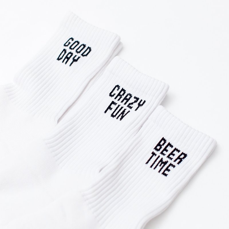 【ad-lib】3 Pairs Message Socks Set -  White (SK056) - ถุงเท้า - ผ้าฝ้าย/ผ้าลินิน ขาว