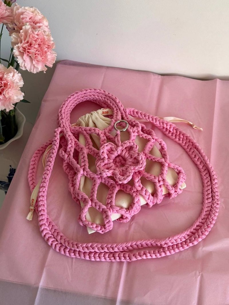 Crochet netted bag, Macrame string bag, pink woman bag, handmade summer bag - 手提包/手提袋 - 其他材質 粉紅色