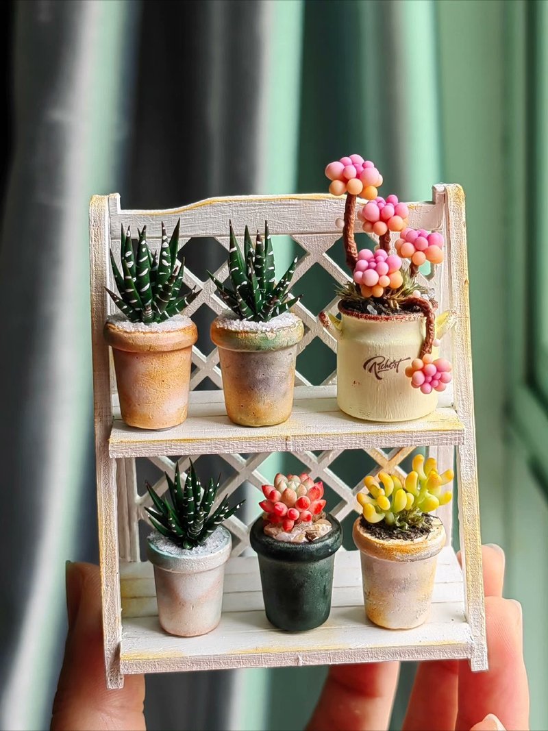 Miniature clay succulent potted plants Miniature succulent Haworthia canna heart-leaf hoya - ของวางตกแต่ง - ดินเหนียว หลากหลายสี