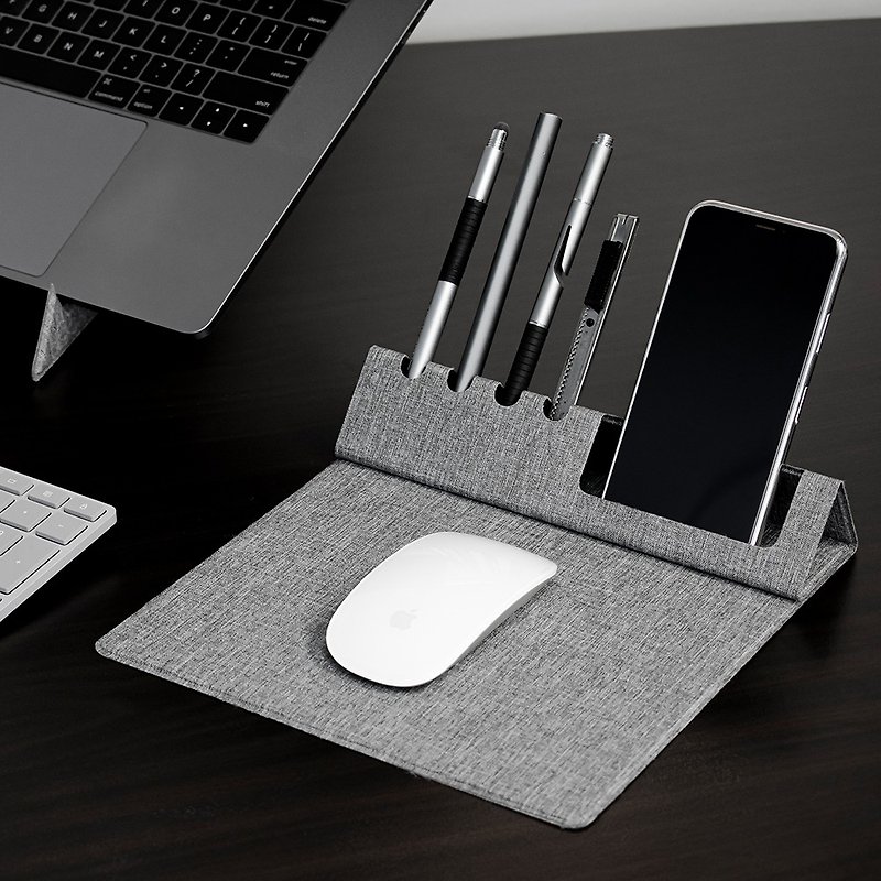 環保材質 滑鼠墊 灰色 - 好立鼠墊Eco (滑鼠墊 辦公桌收納 手機架 桌墊 筆筒)