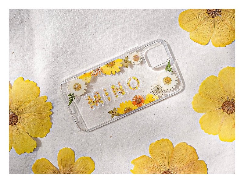 พืช/ดอกไม้ เคส/ซองมือถือ สีเหลือง - 订制 押花 3D立体名字 压花手机壳 • 3D Customised Name Phone Case