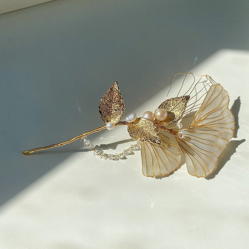Lune Lapin handmade bridal Silver gilded iron thread freshwater pearl hair accessory - เครื่องประดับผม - ไข่มุก สีทอง