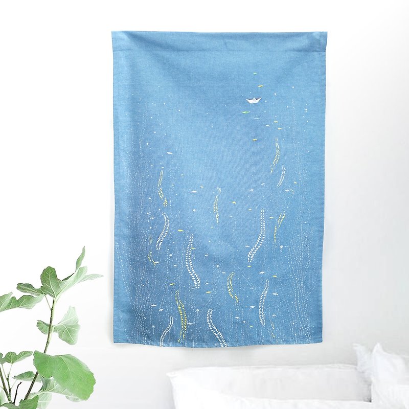 Hanging Cloth Painting-Waterweed - ม่านและป้ายประตู - ผ้าฝ้าย/ผ้าลินิน สีน้ำเงิน