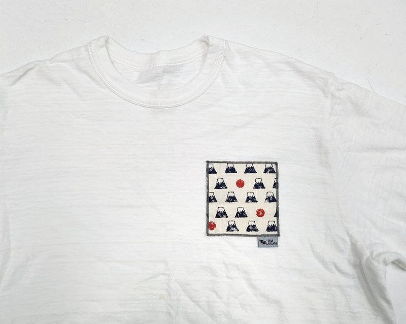 小牛村 男女 竹節棉 短袖上衣 T-shirt T恤 / 紅日富士山 - 帽T/大學T - 棉．麻 白色