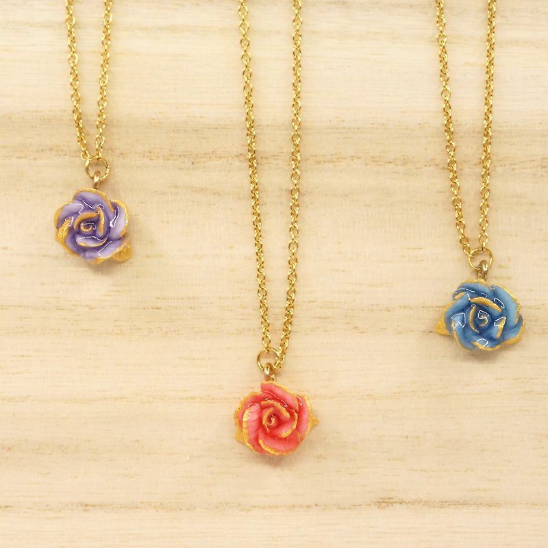 =Dash of Gold= Rose with Hand-painted Golden Edge Necklace Customizable - Necklaces - Clay Gold