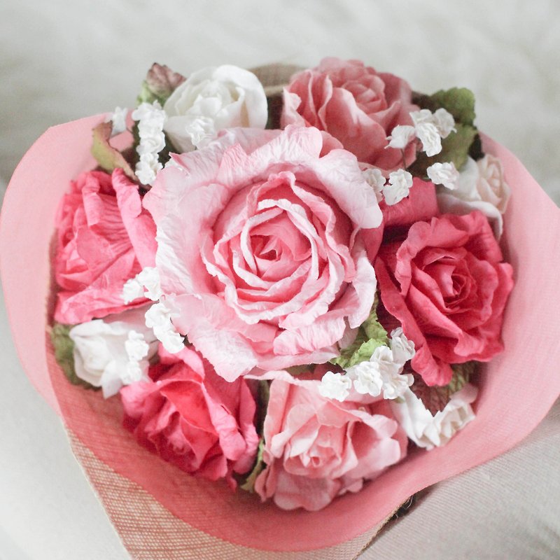 Rose Casual Valentine - Princess Pink Roses ช่อดอกไม้วันวาเลนไทน์ - งานไม้/ไม้ไผ่/ตัดกระดาษ - กระดาษ สึชมพู