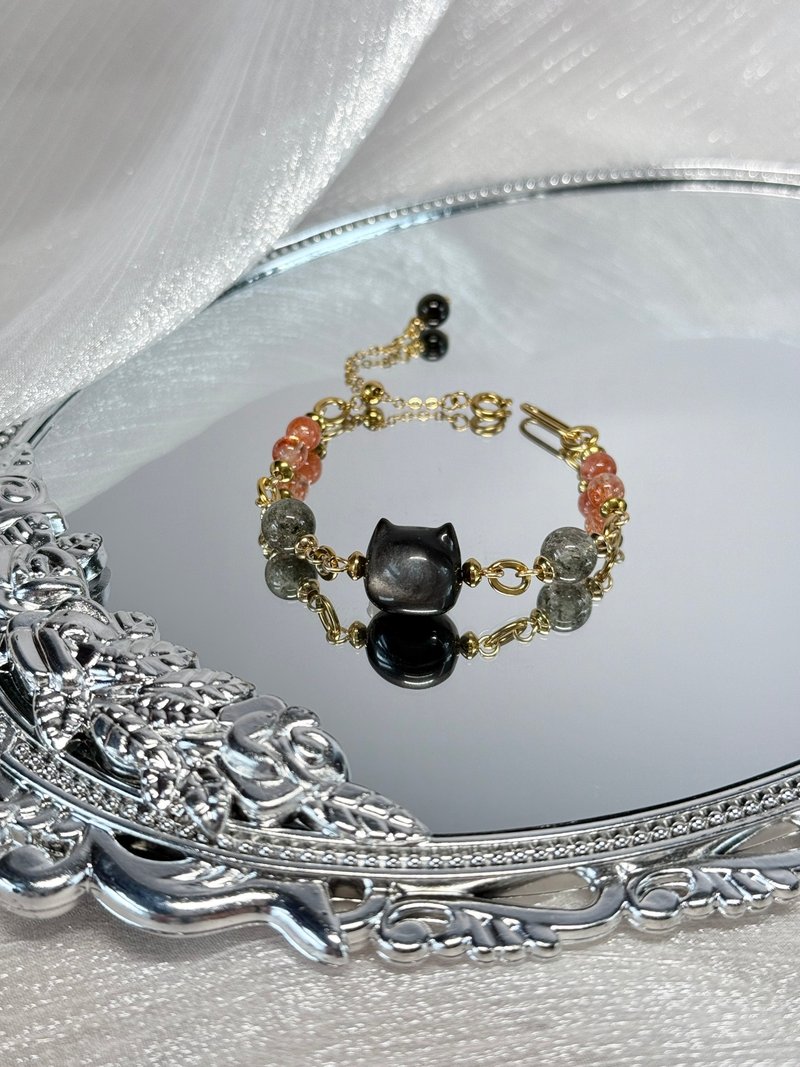 The Wizard of Oz Lucky Cat Man Bracelet - 18K Gold Medical Steel/Cat Man/ Silver Stone/Gold Sun - Bracelets - Crystal Green