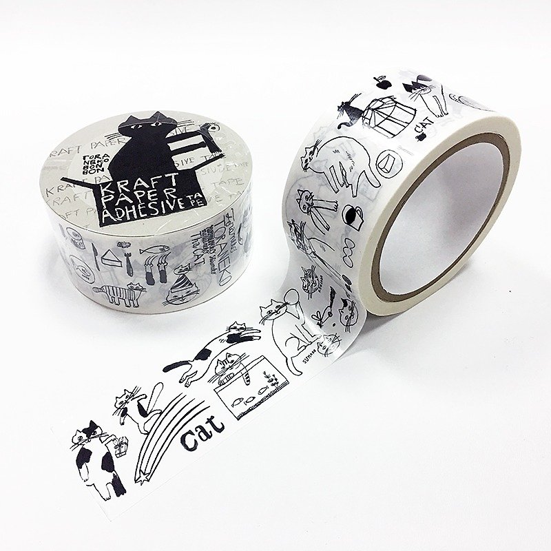Classiky Tabby Cat BON BON Kraft Tape (99204-01) - Washi Tape - Paper White