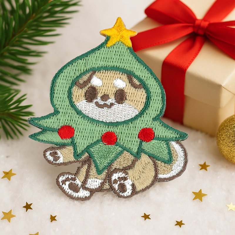 【聖誕小柴刺繡貼紙 | 柴柴聖誕樹造型 | 可直接貼的刺繡貼布】 - 貼紙 - 繡線 