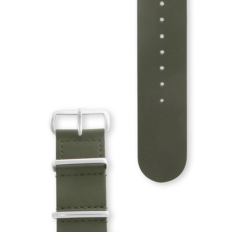 HYPERGRAND軍用皮革錶帶 - 22mm - OXLEY GREEN琴酒綠皮革(銀釦) - 女錶 - 真皮 綠色