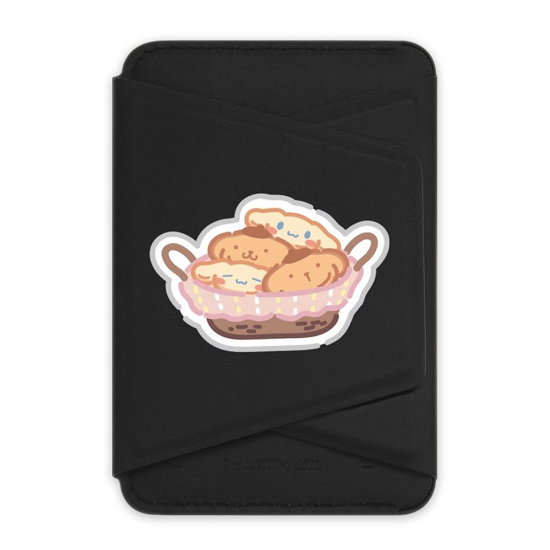 Riche MagSafe 大耳狗聯名款 法式麵包籃 黑色款 支架磁吸卡包 - 手機/平板支架 - 人造皮革 黑色