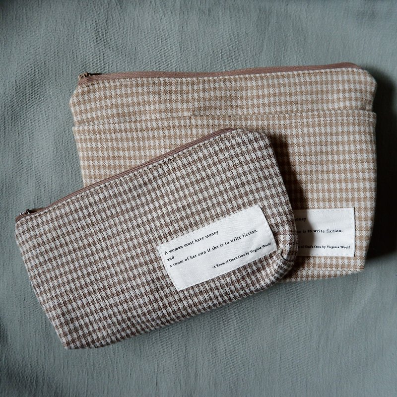 女性の綿化粧品バッグ鉛筆ケース収納セット - ポーチ - コットン・麻 ブラウン