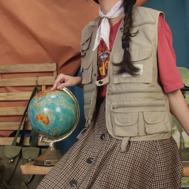 古著釣魚背心A09,卡其 棉花 漁夫 馬甲 背心【Tsubasa.Y 古著屋】 - 女裝 背心 - 棉．麻 卡其色