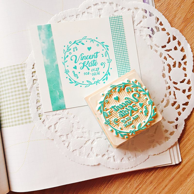 Handmade Rubber Stamp-Textured Leaf Wreath Wedding Stamp 6X6cm - Wedding Invitations - Rubber Green