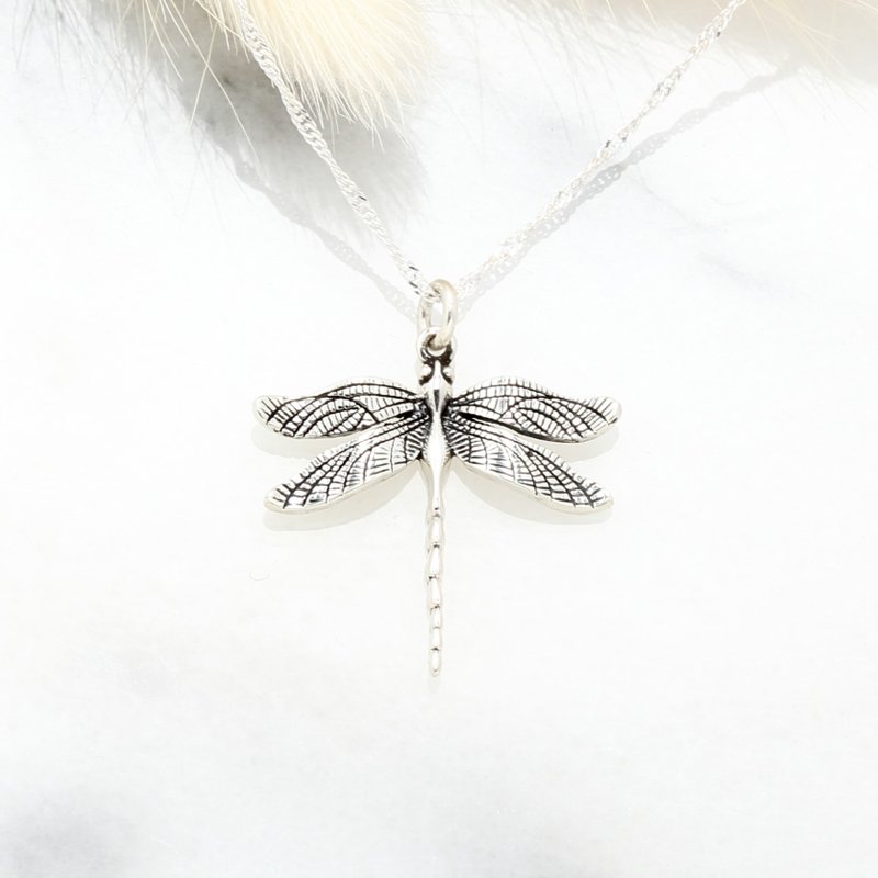 Dragonfly s925 sterling silver necklace Birthday Valentine's Day gift - สร้อยคอ - เงินแท้ สีเงิน