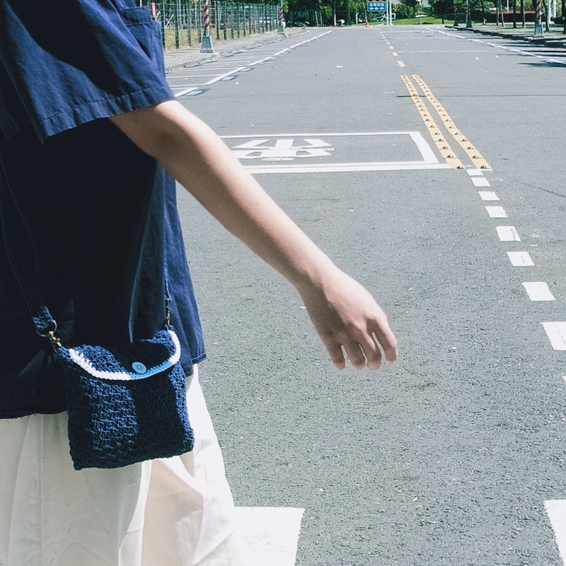 Salt girl woven side backpack - Messenger Bags & Sling Bags - Cotton & Hemp Blue