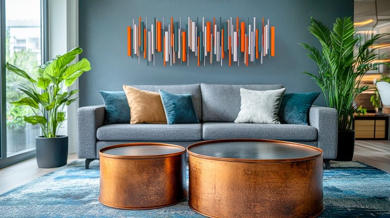 キャニオンウェーブ 3D ウォールスカルプチャー オレンジとティール 木材と金属 - ウォールデコ・壁紙 - 木製 オレンジ