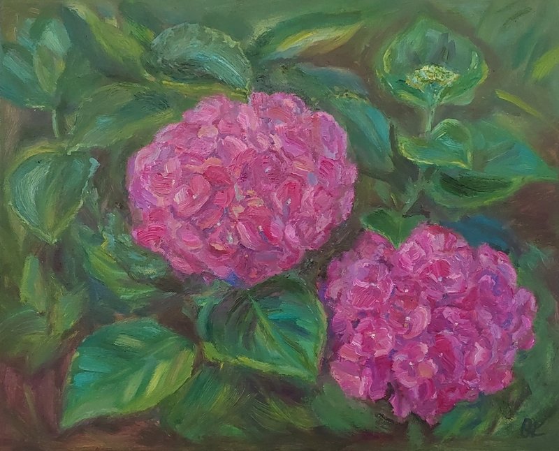 Hydrangea oil painting on canvas flowers original art - ตกแต่งผนัง - วัสดุอื่นๆ 