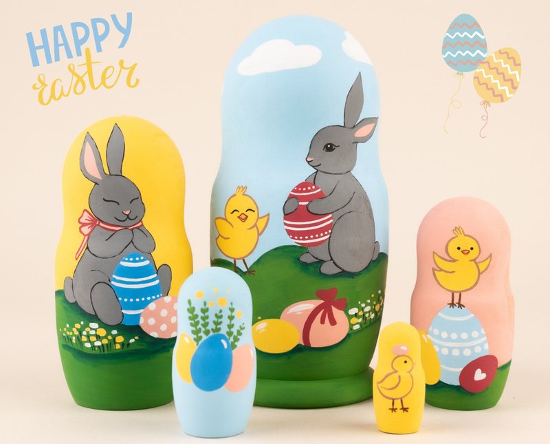 Easter Nesting dolls for kids personalized Eater bunny Osteriser Easter gifts - Kids' Toys - Wood 