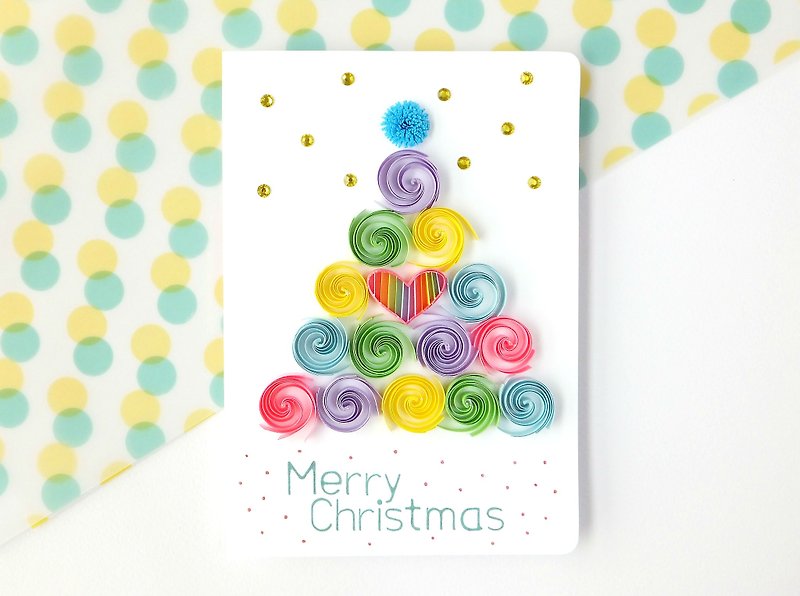 手作りのロール紙カード-クリスマスのカラフルなクリスマス ツリーの愛 - カード・はがき - 紙 多色