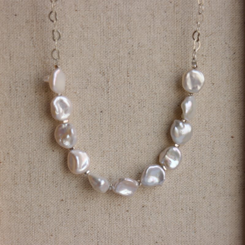 Smiling Silver Pearl Necklace Natural Freshwater Pearl Silver Shape Baroque Pearl - Necklaces - Pearl 