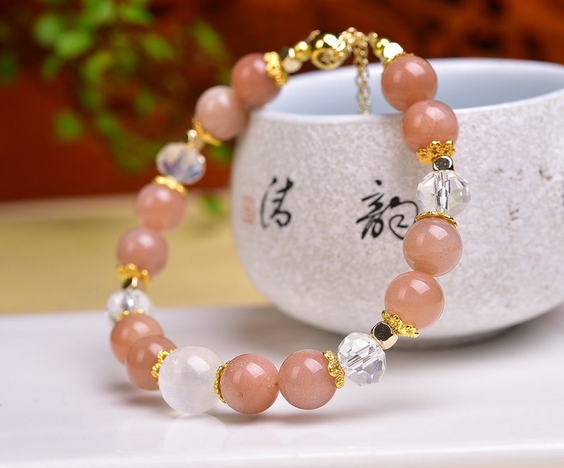 Stone round bead single circle multi-treasure plus gypsum round Stone bracelet - สร้อยข้อมือ - คริสตัล 