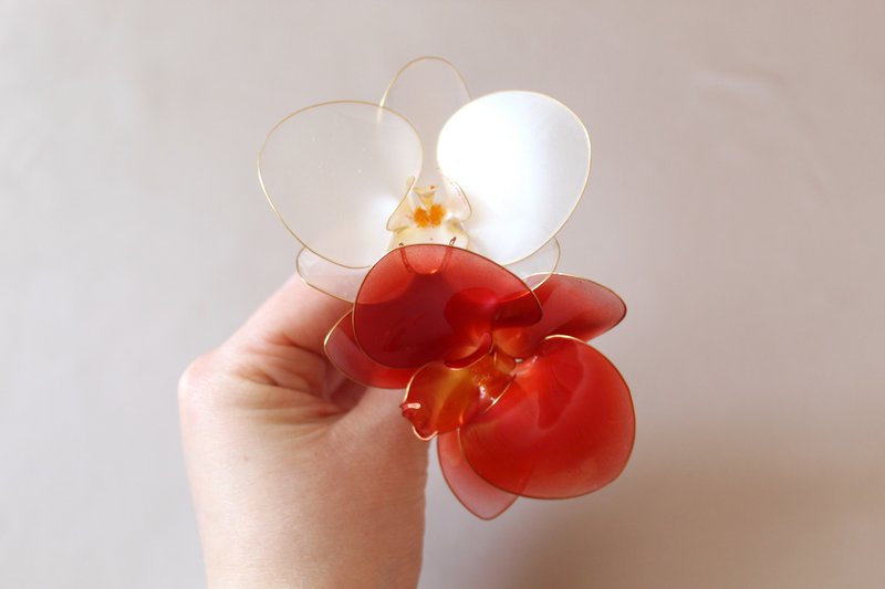 紅色的 白色的 蘭花 髮夾 對於婚禮 展示 水晶花 - 髮夾/髮圈 - 其他材質 紅色