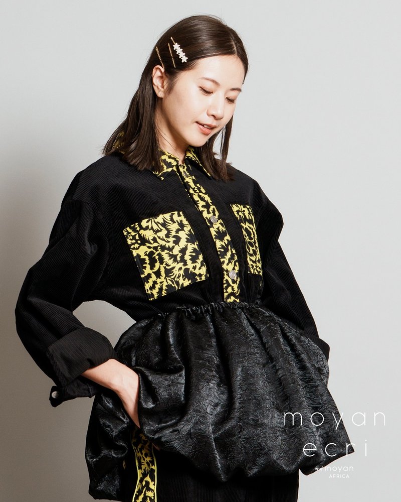 CORDUROY WORK JACKET【BLACK×CREAM DREAM】 - เสื้อแจ็คเก็ต - ผ้าฝ้าย/ผ้าลินิน สีดำ